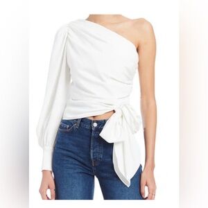 Amanda Uprichard White Asymmetrical Tie Front Blouse